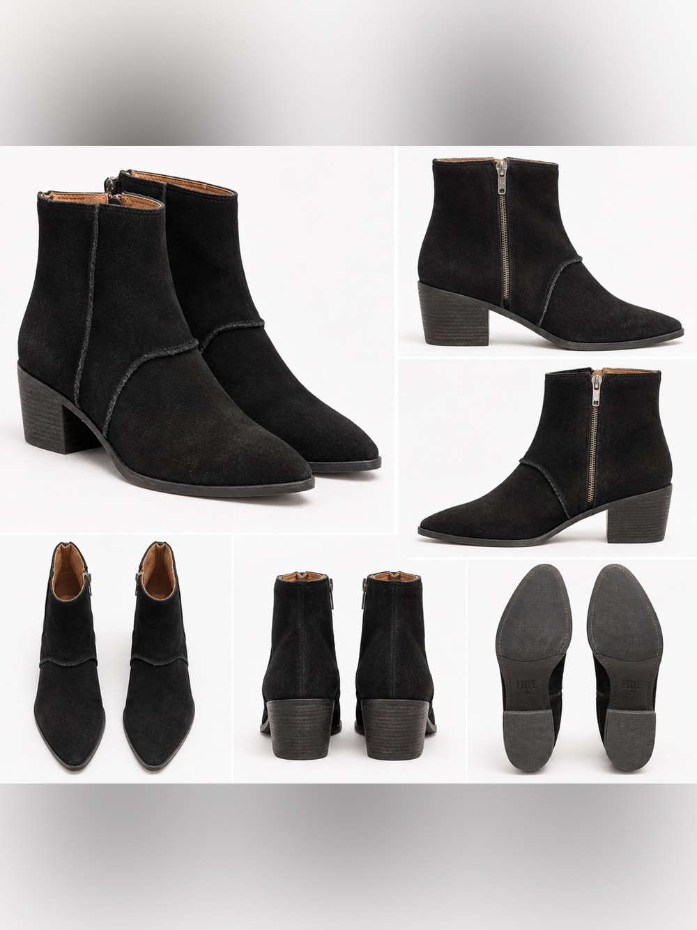 Frye Reina Black Suede Pointed Toe Ankle Boots Booties 8.5M